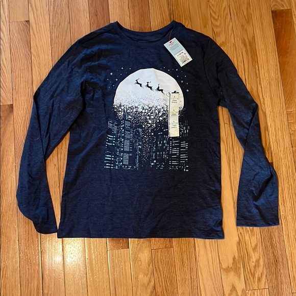 Dark Blue Santa and Reindeer Graphic Tee - Picture 1 of 4